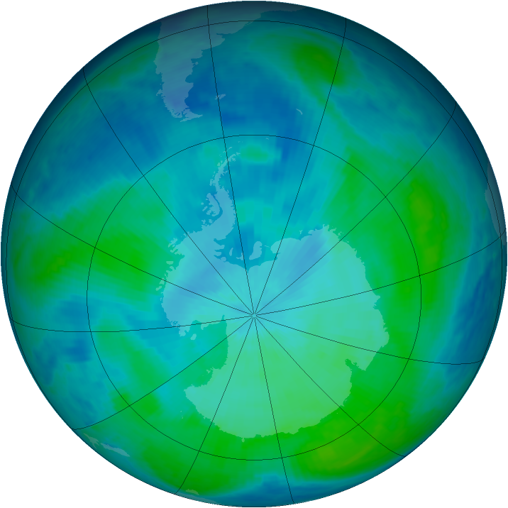 Antarctic ozone map for 22 February 1998